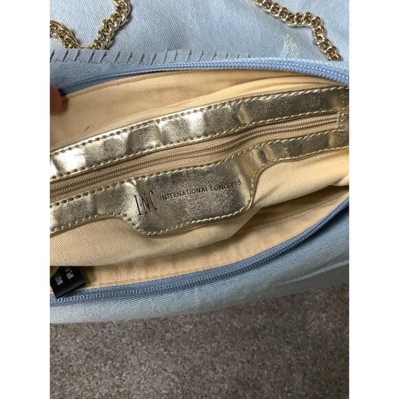 INC Kadi Twill Distressed Denim Light Blue Embellished Tote Satchel Bag - Picture 3 of 12